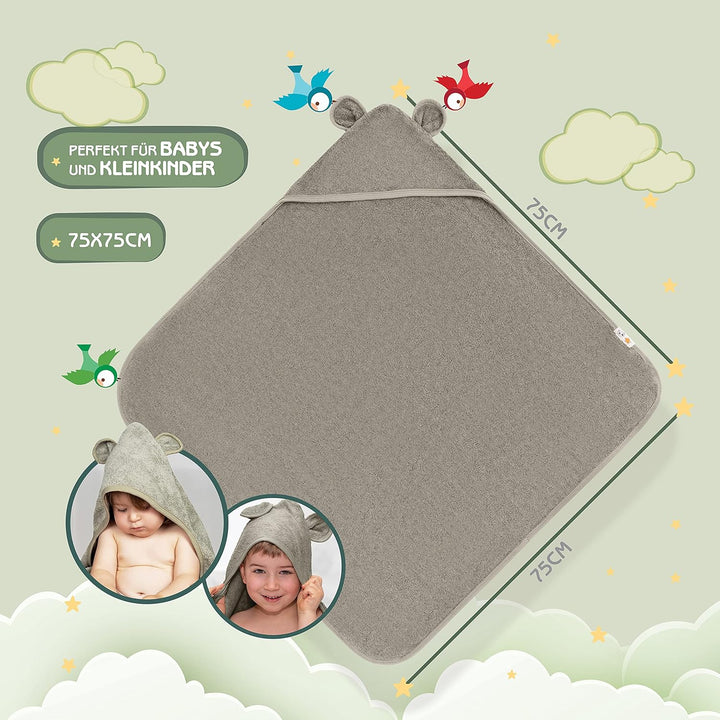 ® Kapuzenhandtuch Baby EXTRA dick, warm & weich | 75x75cm Babyhandtuch mit Kapuze 100% Bambus | Baby