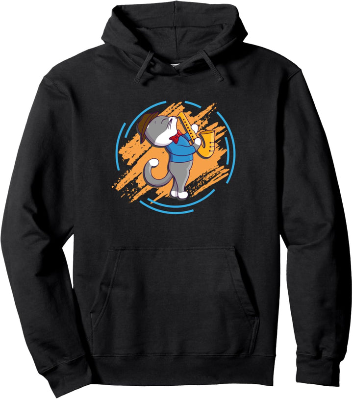 Katze Katzenkrallen Jazz Metall Blasinstrument Saxophon Pullover Hoodie