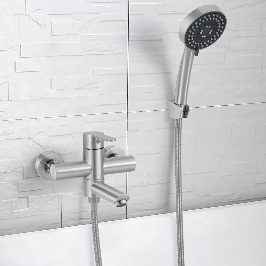 PHASAT Wandmontage Badewannenarmatur mit Handbrause Nickel Badewannenarmaturen mit 90 ° drehbarer Au