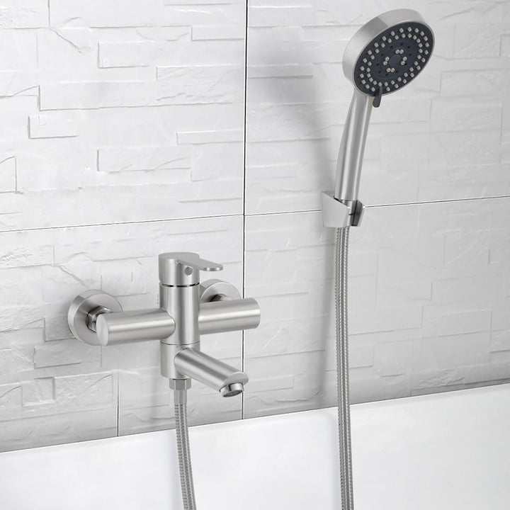 PHASAT Wandmontage Badewannenarmatur mit Handbrause Nickel Badewannenarmaturen mit 90 ° drehbarer Au