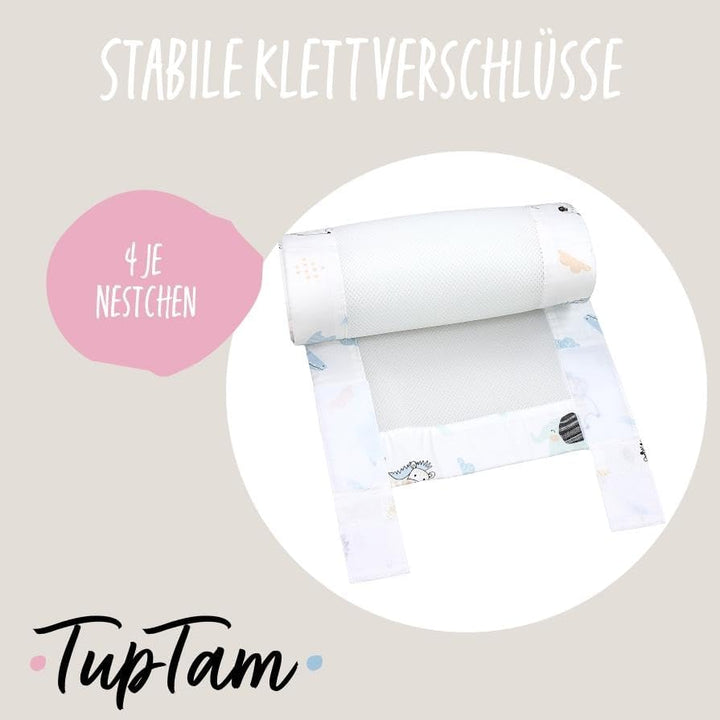 TupTam Gitterstäbe Schutz Netz Babybett Nestchen 3D Mesh 2 Pack, Farbe: Blaue Tiere, Grösse: ca. 128