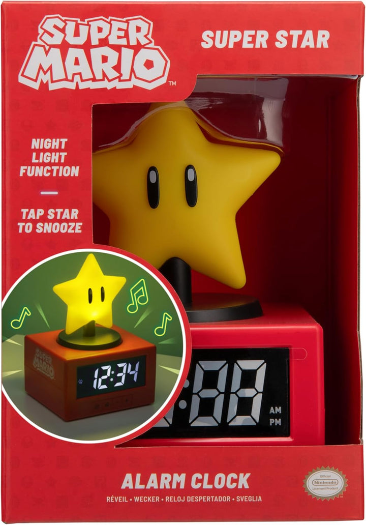 Paladone Super Mario Super Star Icon Wecker mit Nachtlicht – Digitaler Wecker, Schlummerfunktion per