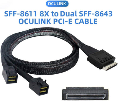 CY SFF-8611 auf SFF-8643 Kabel,OCuLink PCIe PCI-Express SFF-8611 8X 8-Lane auf 2 SFF-8643 HD 4X SSD