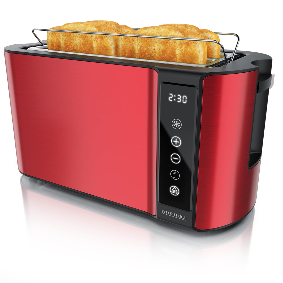 Arendo - Edelstahl Toaster Langschlitz 4 Scheiben- Touchscreen – Doppelwandgehäuse – Integrierter Br
