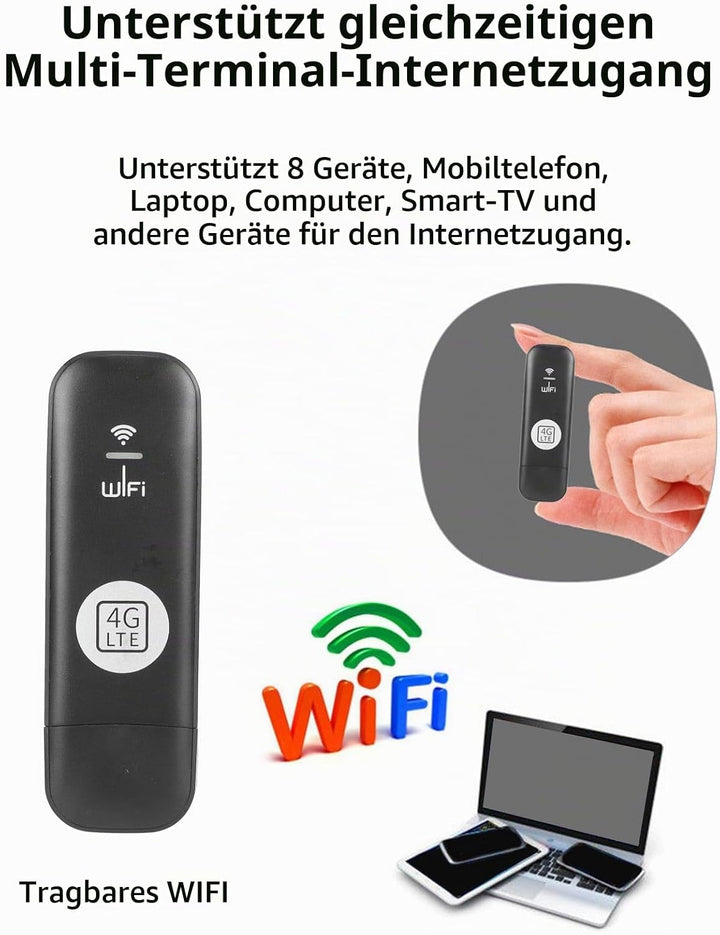 Tragbares 4G-LTE-USB-WLAN-Modem mit SIM-Kartensteckplatz, Hochgeschwindigkeit für 8 Benutzer, Unters