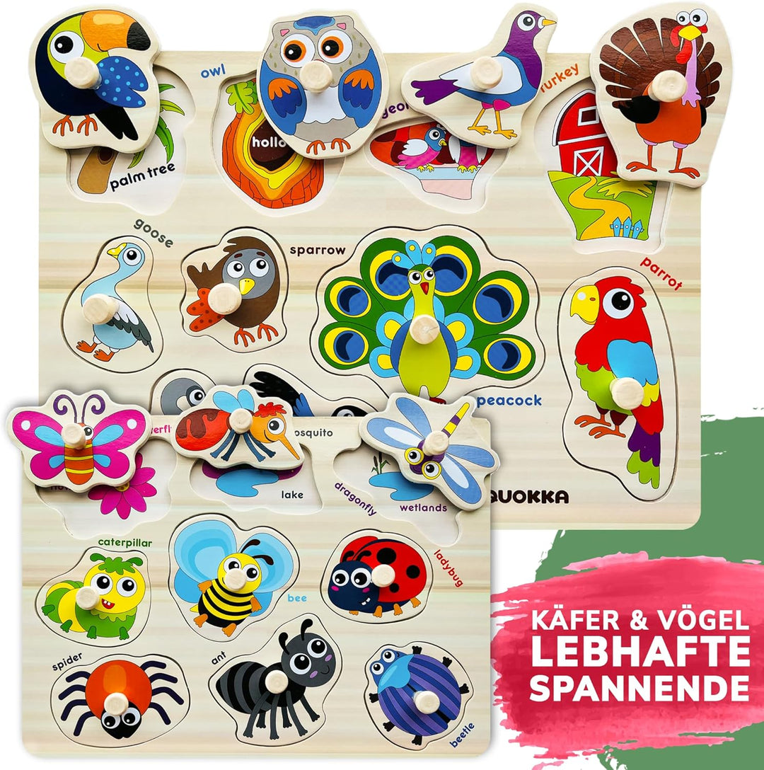 Steckpuzzle Holz ab 1 2 Jahre - 6 Set Spielzeug Puzzle ab 2 3 Jahre - ABC Lernspiele für Kinder - Ge