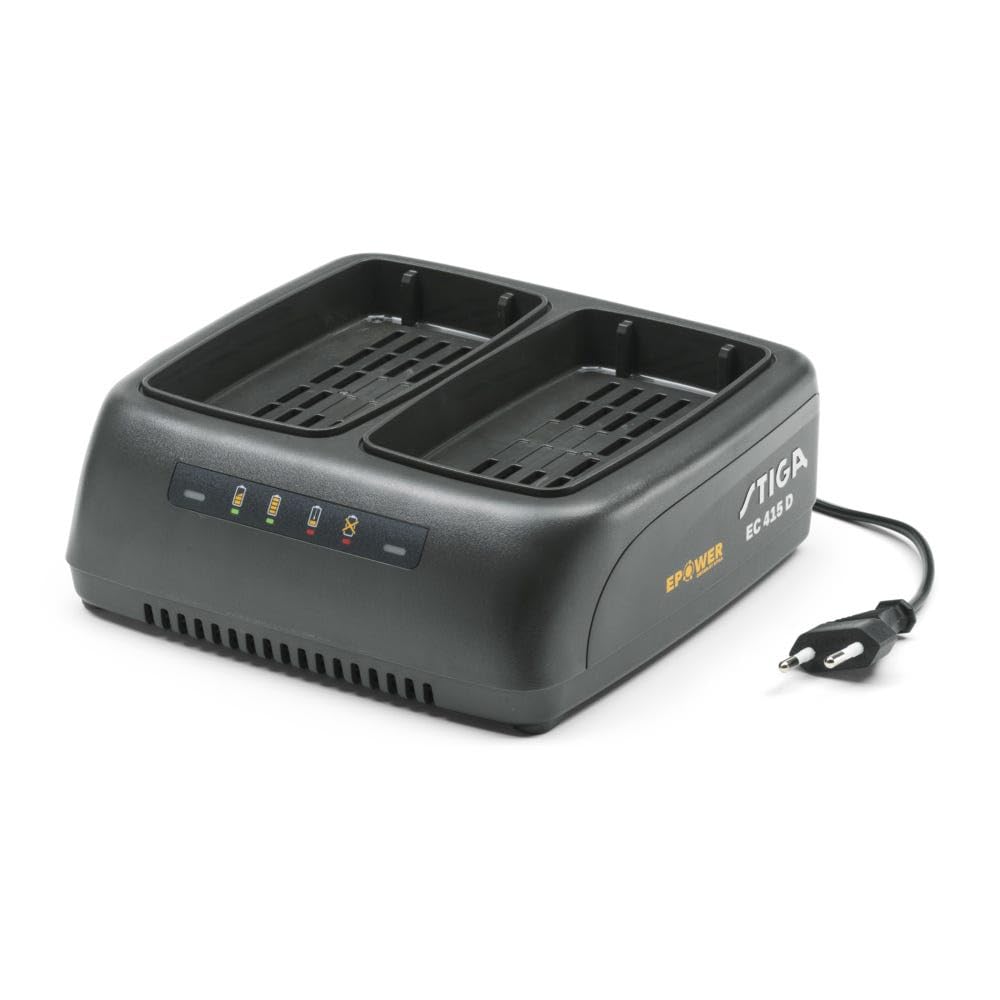 Stiga Doppelladegerät ePower EC 415 D 48 V, Ladestrom 2 Ah, Eurostecker, Gelb/Grau 48 V-Doppel-Ladeg