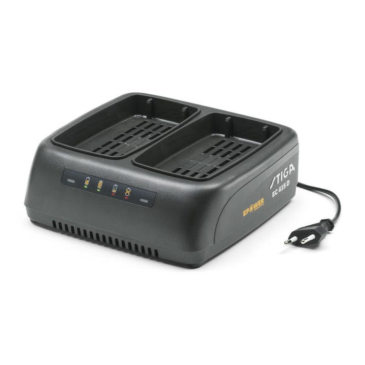 Stiga Doppelladegerät ePower EC 415 D 48 V, Ladestrom 2 Ah, Eurostecker, Gelb/Grau 48 V-Doppel-Ladeg