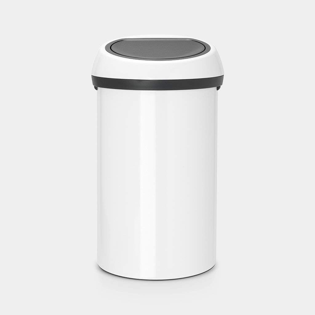 Brabantia 108686 Abfalleimer Touch Bin 60 L mit Deckel in weiss/grau, Plastik, Weiss, 58 x 28 x 28 c