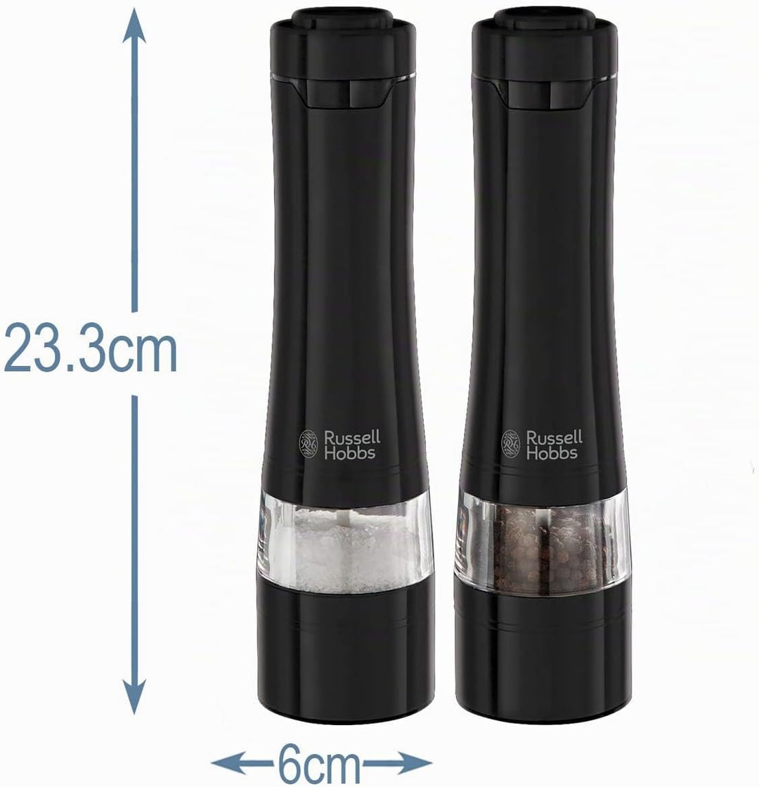 Russell Hobbs Salz und Pfeffer Mühle elektrisch [2er Set] Schwarz (Keramikmahlwerk für getrocknete G
