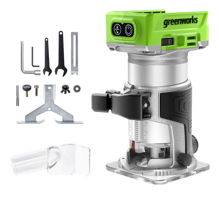 Greenworks Kompakter kabelloser Holzfräser, 24 V, 5 variable Geschwindigkeiten, 30.000 U/min, leicht