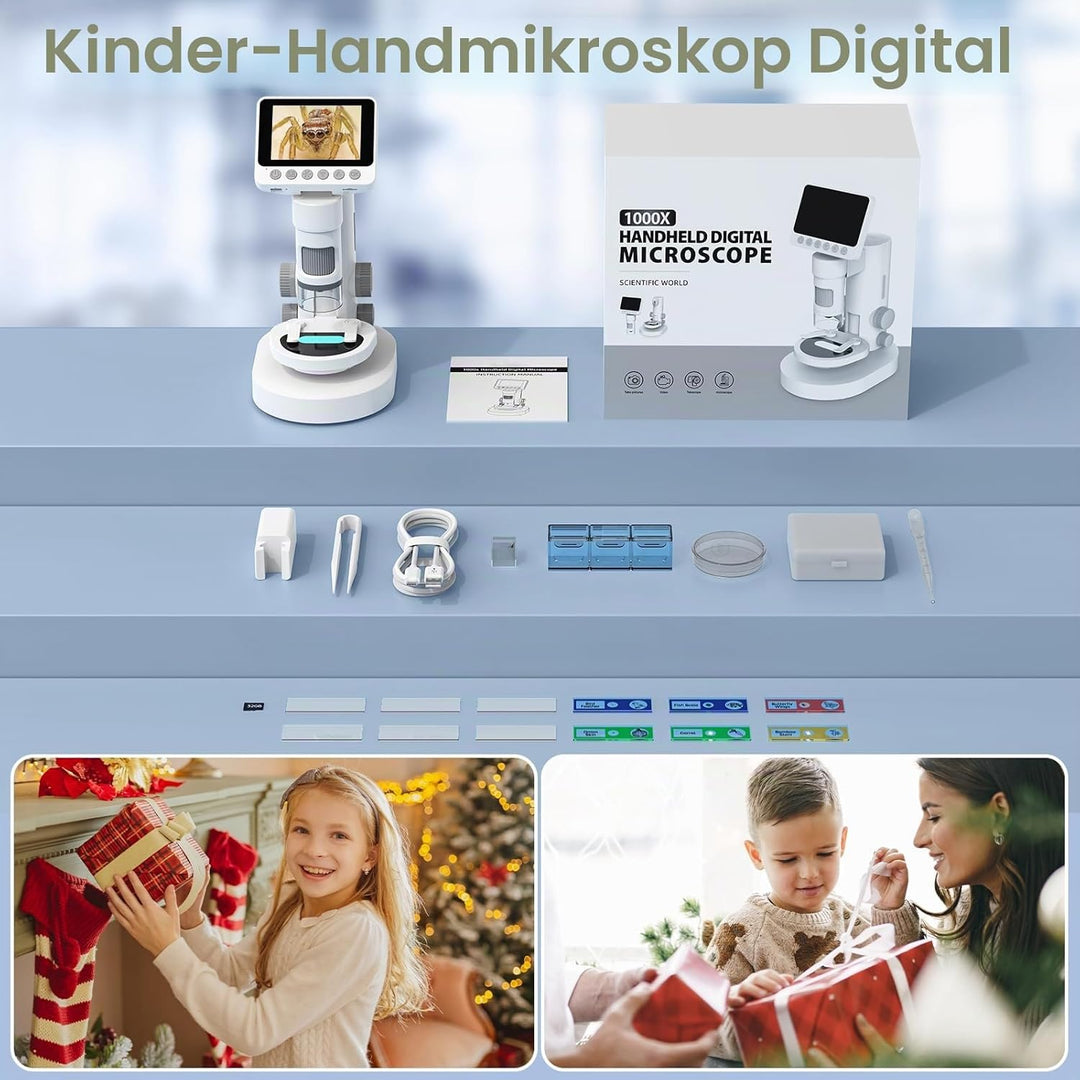 USCAMEL 1000X Digital Mikroskop für Kinder: 4K 3.5" Bildschirm Wiederaufladbar USB Mikroskope Scienc