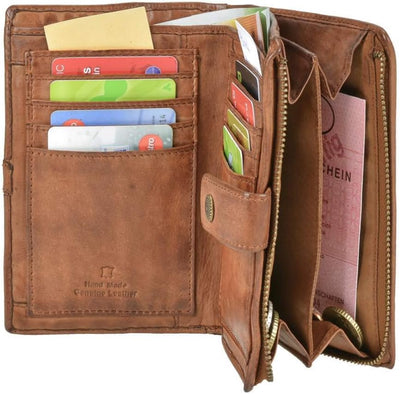 Bear Design Portemonnaie Damen Geldbörse Leder 10x15cm Geldbeutel Cow Lavato Cognac