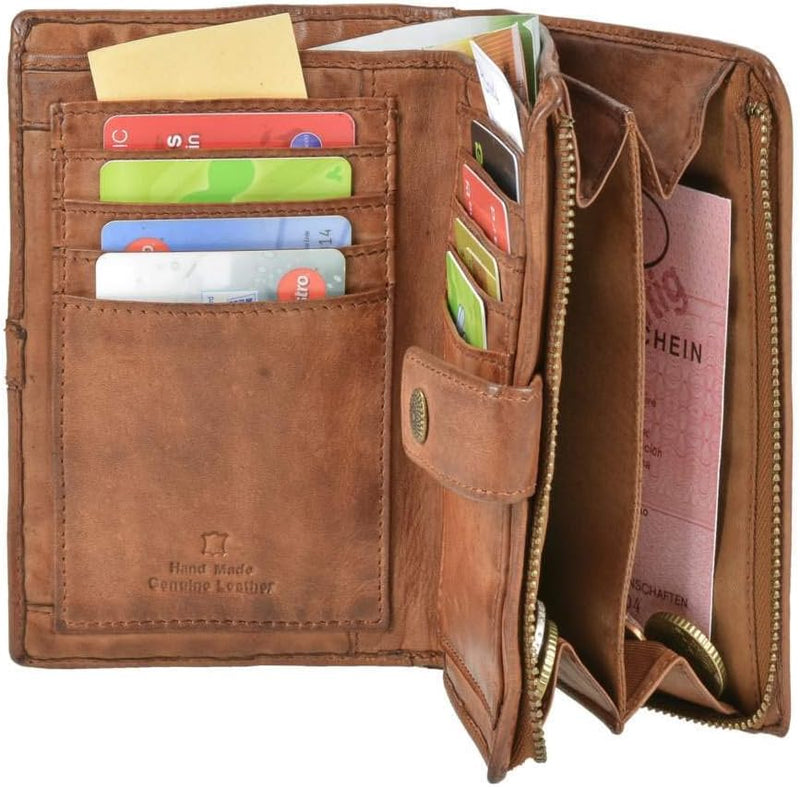 Bear Design Portemonnaie Damen Geldbörse Leder 10x15cm Geldbeutel Cow Lavato Cognac