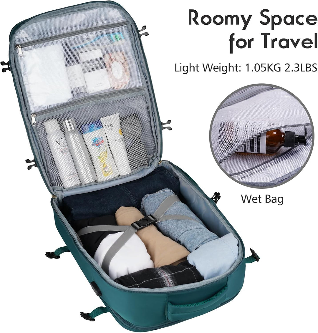 MOMUVO Ryanair Handgepäck 46x31x20, Reiserucksack Handgepäck Flugzeug mit 17.3 Zoll Laptopfach und U