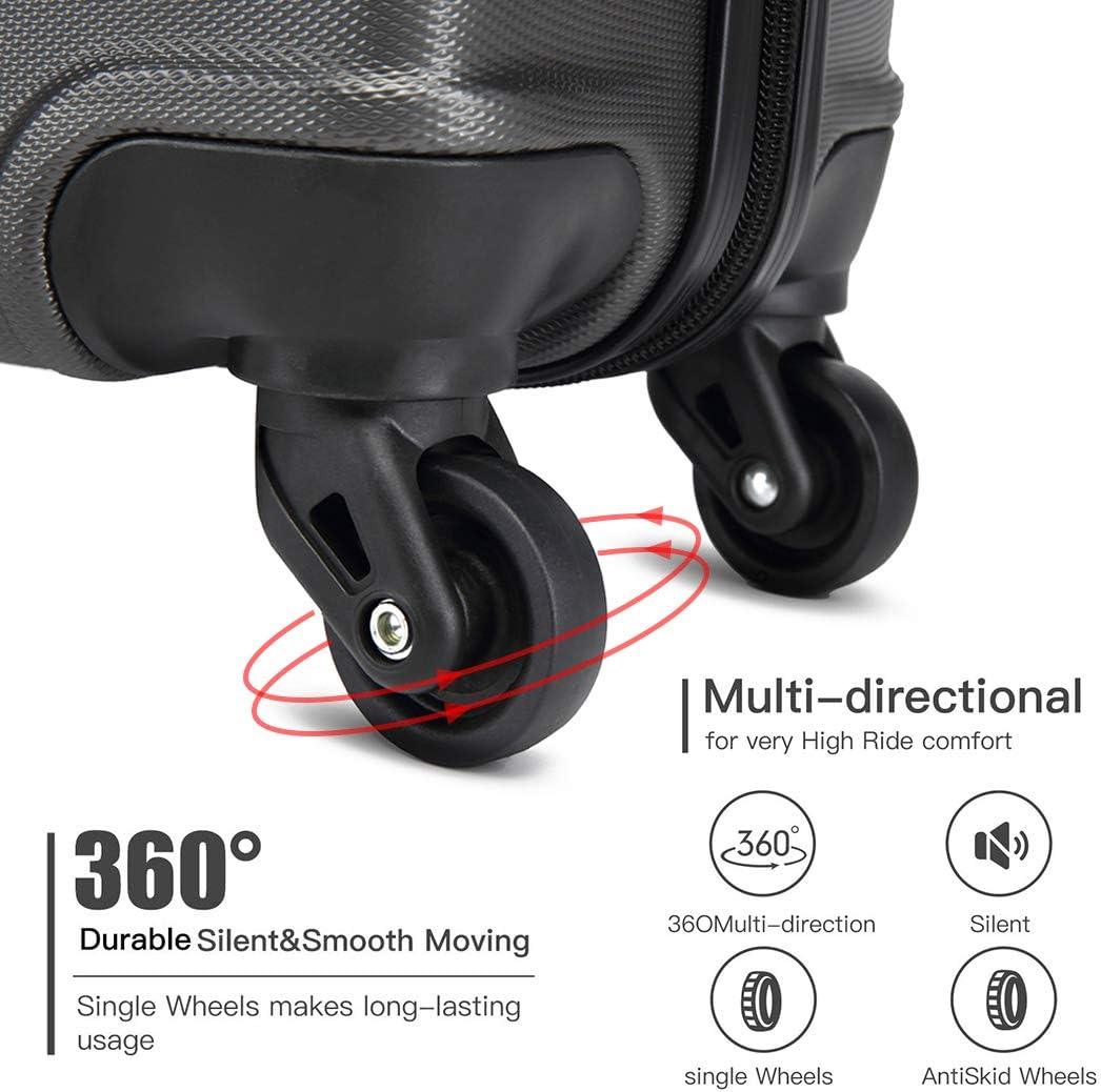 KONO Hartschalen ABS Koffer Trolley Rollkoffer Reisekoffer mit 4 Rollen Grau Gross Koffer, Grau Gros