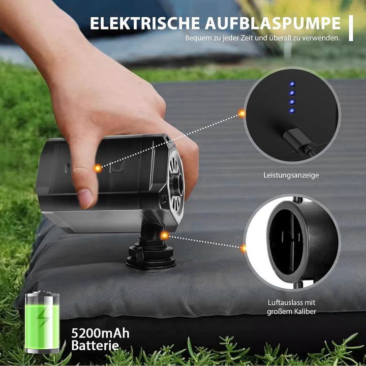 Elektrische Luftpumpe Akku, Luftmatratze Pumpe 5200mAh Wiederaufladbare, 2 in 1 Inflate und Deflate