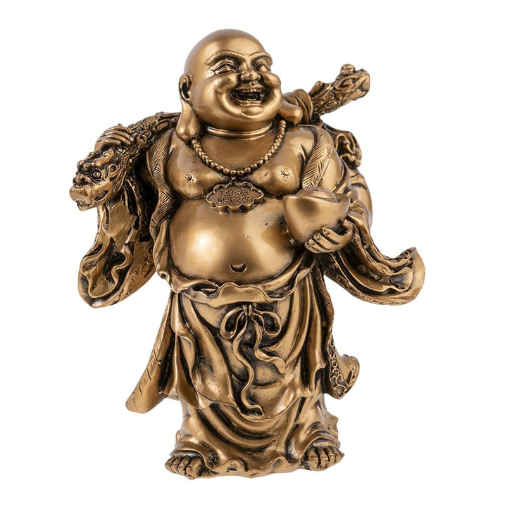 Lachender Buddha Feng Shui von Fortune 17x10x15cm Goldfarben, 17x10x15cm Goldfarben