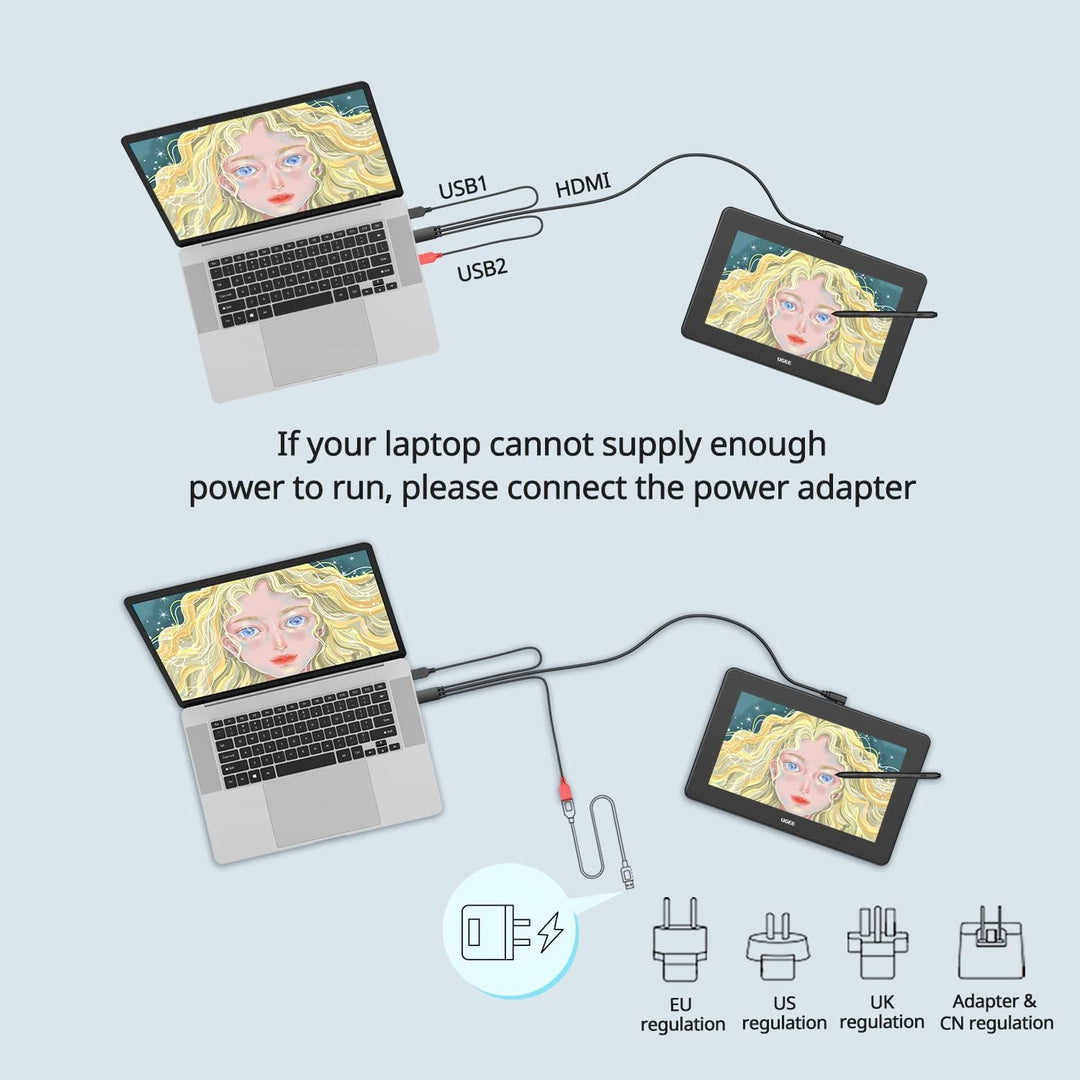 UGEE U1600 15,4-Zoll Grafiktablett mit Display, 127% sRGB Anti-Glare-Grafikmonitor, 8192 Levels Batt