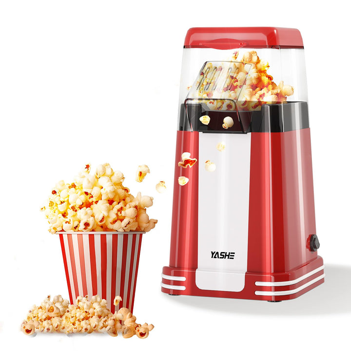 YASHE Popcornmaschine Retro, 1200W Heissluft-Popcornmaschine mit Messbecher, One-Touch, Ölfrei, Perf