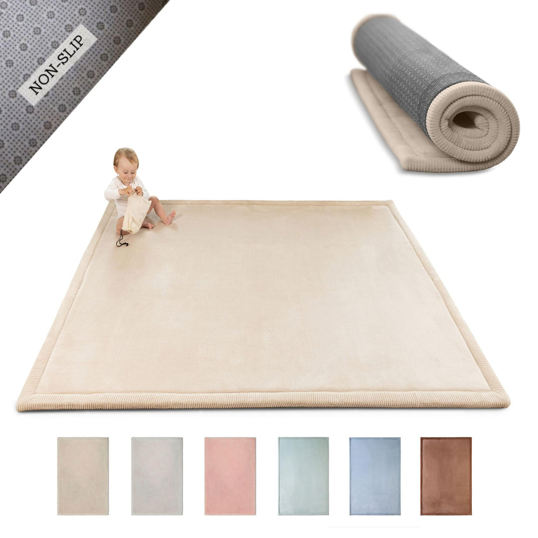 Wolkenweiche Samtmatte-Spielmatte Baby 200x150x2,5cm, beige – Kinderteppich mit hochwertigem Memory-