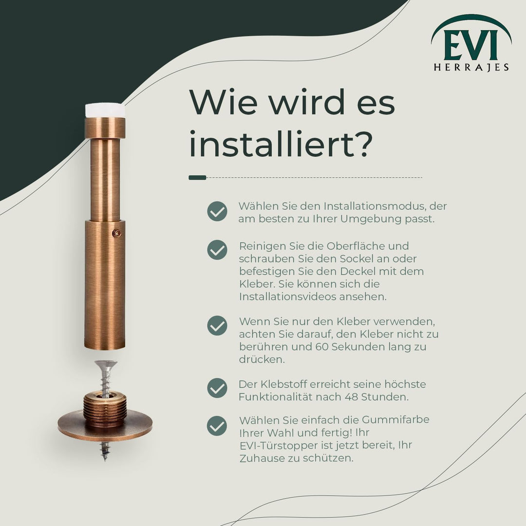 EVI HERRAJES Verstellbarer Türstopper aus Messing, Dual-Installation (Messing Antik-leder), Messing