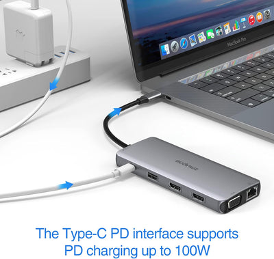 USB C Docking Station, Dockingstation Dual Monitor USB-C Hub mit 2 4K HDMI,VGA,3USB 3.1 10Gbps,2USB