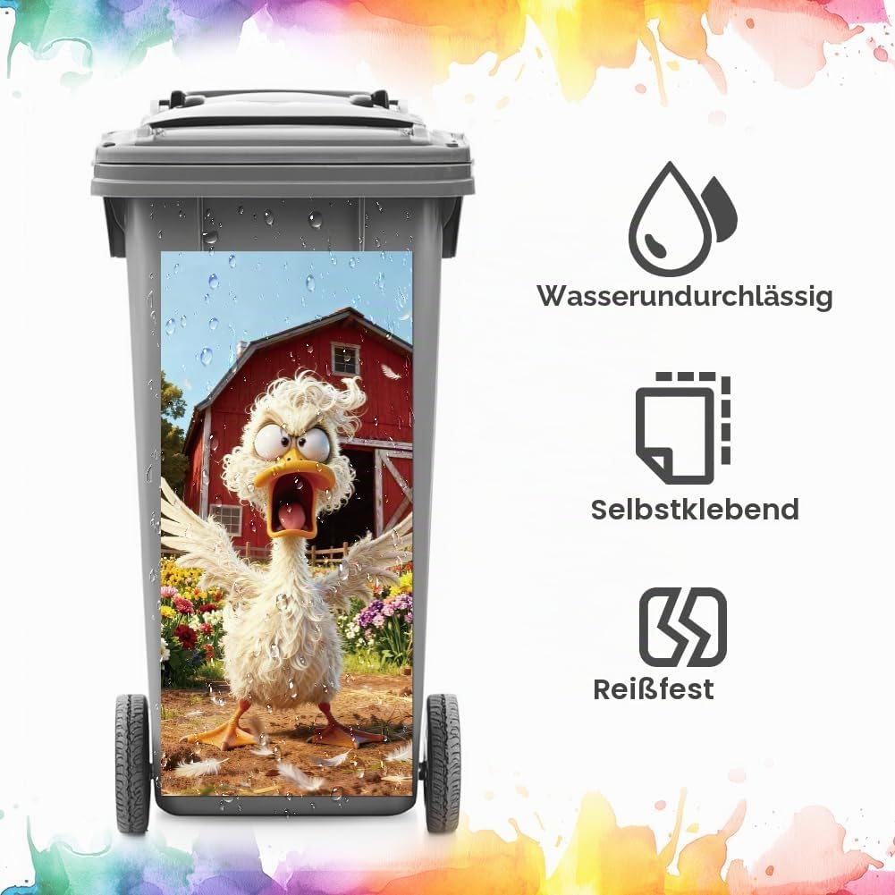 ANATTASOUL Mülleimer Aufkleber, 2 Blätter Mülltonnen Aufkleber 38×82cm Wütende Ente Selbstklebend Au