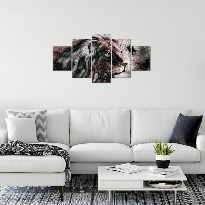 Runa Art Wandbilder Afrika Löwe 5 Teilig Bild auf Vlies Leinwand Deko Wohnzimmer Schlafzimmer Gross