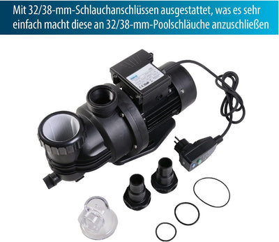 AquaForte SP-250A Schwimmbadpumpe, 250 Watt, 7.5 m3 pro Stunde, Maximale Förderhöhe 7.5 Meter, für A