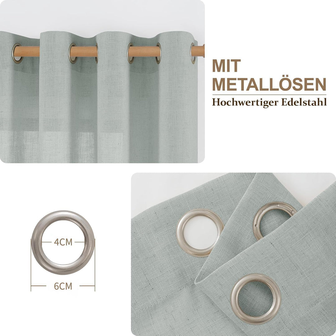 CUCRAF Leinen Gardinen mit Ösen Landhausstil Voile Vorhang Halbtransparent Gardinen für Schlafzimmer