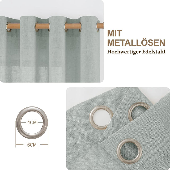 CUCRAF Leinen Gardinen mit Ösen Landhausstil Voile Vorhang Halbtransparent Gardinen für Schlafzimmer