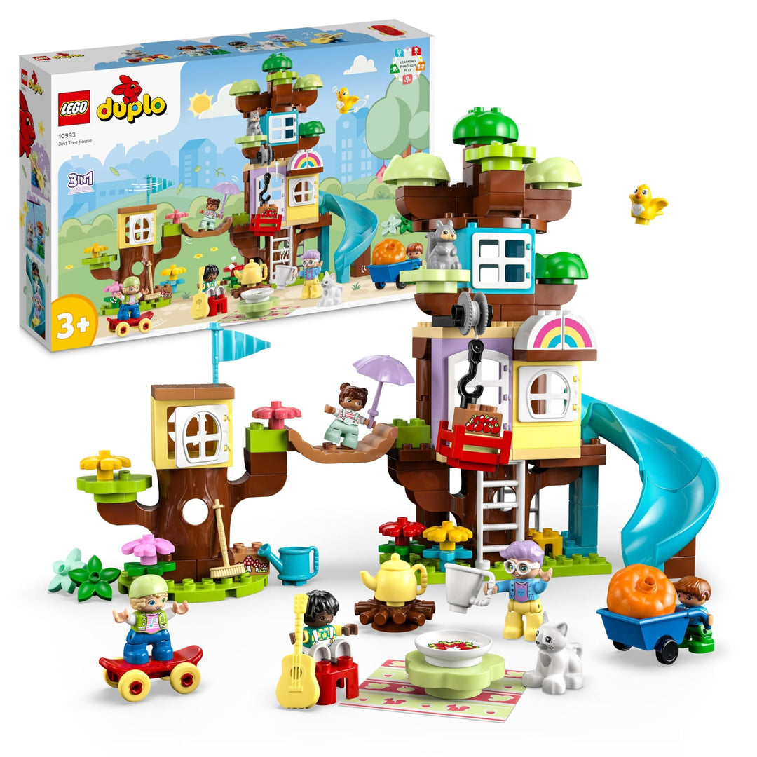 LEGO DUPLO 3-in-1 Baumhaus Spielzeug für Kleinkinder ab 3 Jahren, Mädchen und Jungen mit 4 Figuren,
