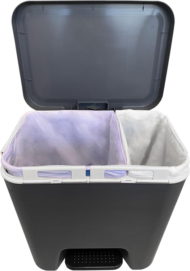 Denox Recycling-Mülleimer mit bis zu 3 Fächern, Fassungsvermögen 45 l, zwei Öffnungsmodi, Anthrazit,