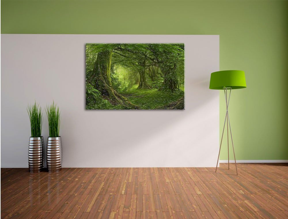 Pixxprint Dschungel im tropischen Regenwald Kunst Buntstift Effekt, Grösse: 60x40cm, Leinwandbild, f