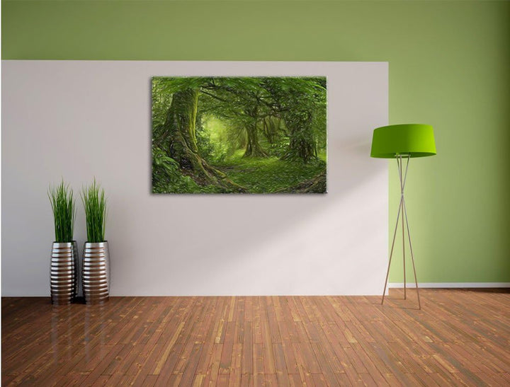 Pixxprint Dschungel im tropischen Regenwald Kunst Buntstift Effekt, Grösse: 60x40cm, Leinwandbild, f