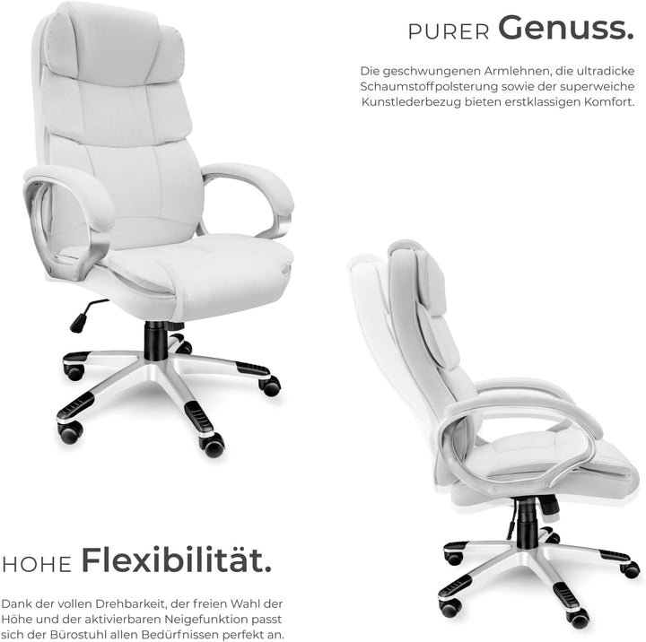 tectake® Chefsessel, Bürostuhl mit 12 cm Polsterung, Schreibtischstuhl mit Armlehnen & Wippfunktion,