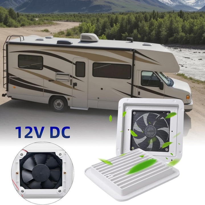 Riloer Weiss RV Caravan Vent Side Exhaust Vent 12 V RV Cooling Dust Fan, RV One Way Dust Vent Fan