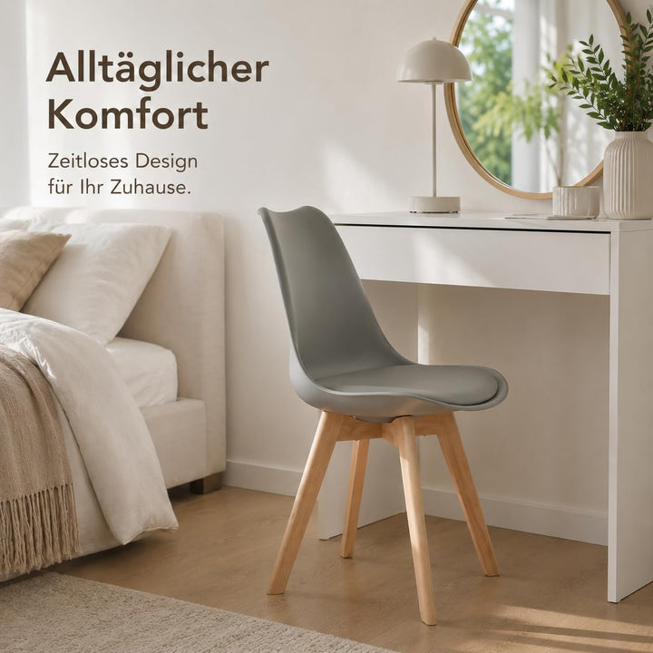 EGGREE 6er Set Esszimmerstühle mit Massivholz Buche Bein SGS Geprüfter, Retro Design Gepolsterter St
