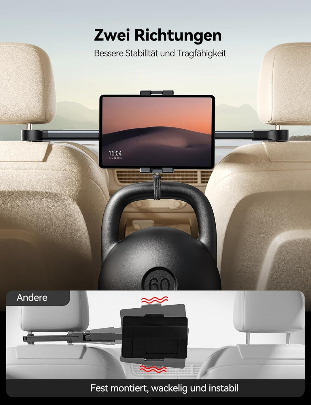 JOYROOM Tablet Halterung Auto Kopfstütze [Bilaterale Fixierung] Tablethalterungen Auto mit Metallarm