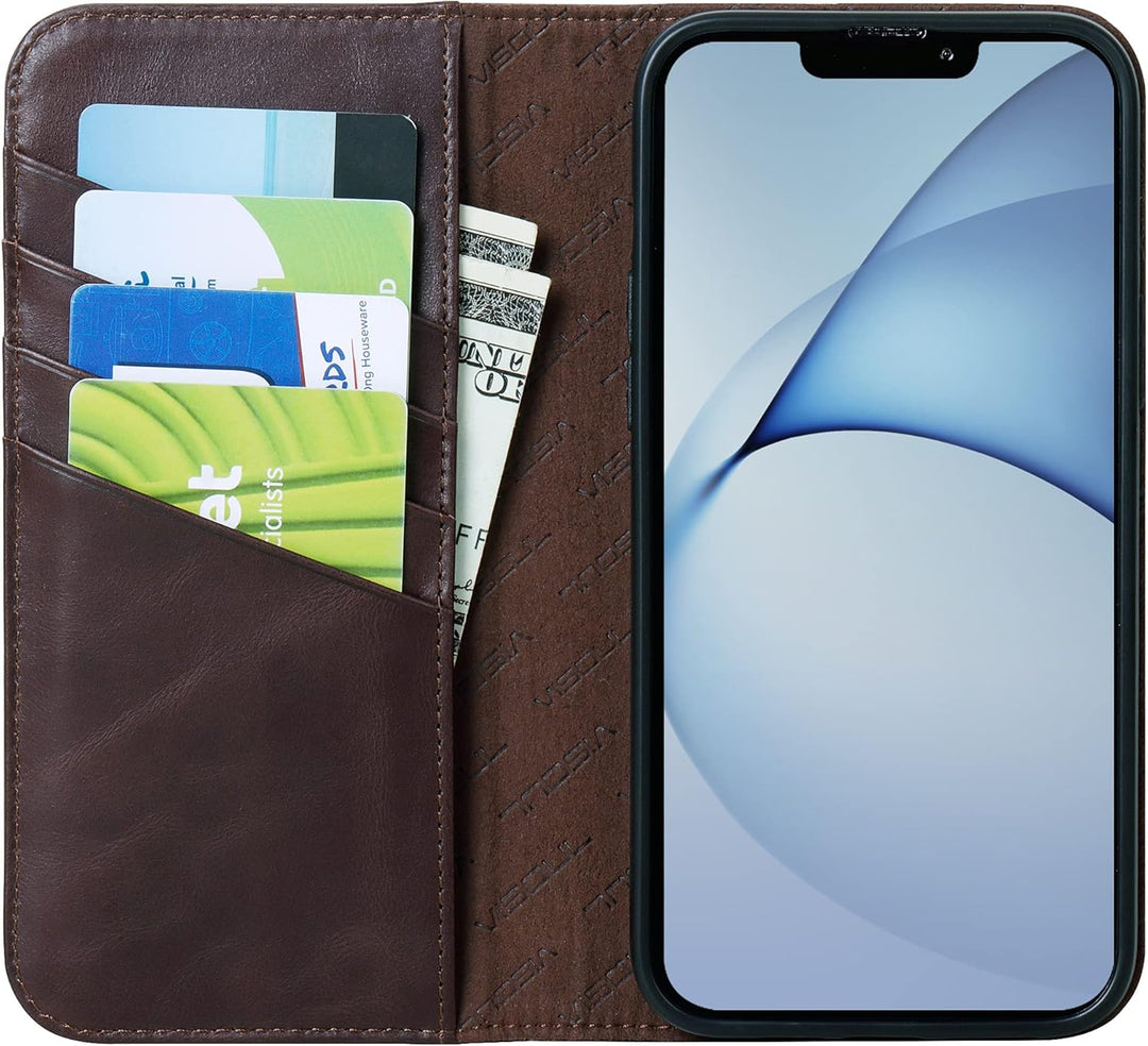 VISOUL Hülle für iPhone 13 Pro Max Handyhülle Schutzhülle TPU [Echtleder] [Kartenfach] [Magnet] [Sta