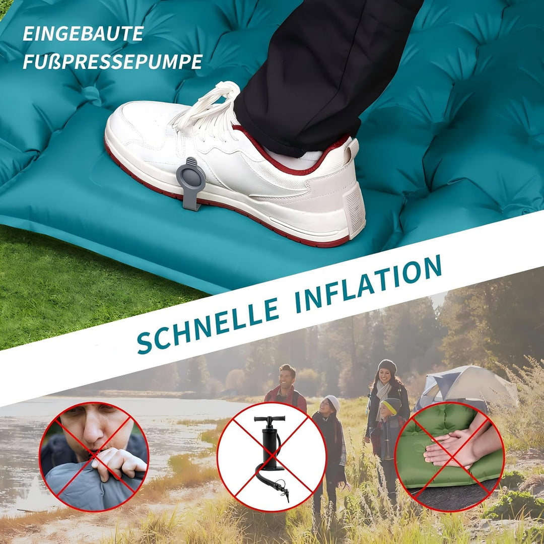 ERWEY Camping Isomatte 200x70 cm Aufblasbare Luftmatratze mit Fusspumpe & Kissen Wasserdicht Isomatt