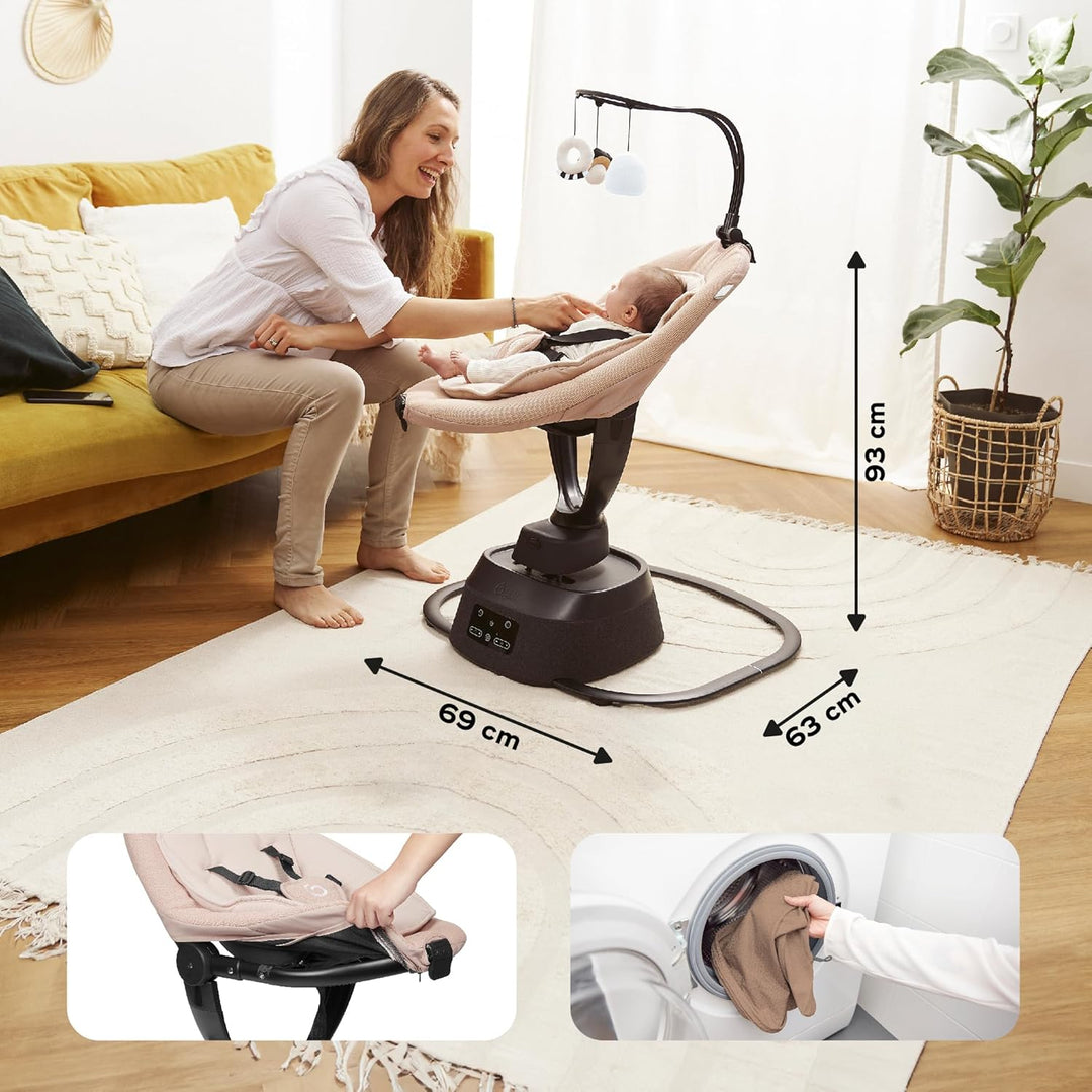 Babymoov elektrische Babyschaukel Swoon Evolution Connect Mocca - mit Smartphone App - Musikstreamin