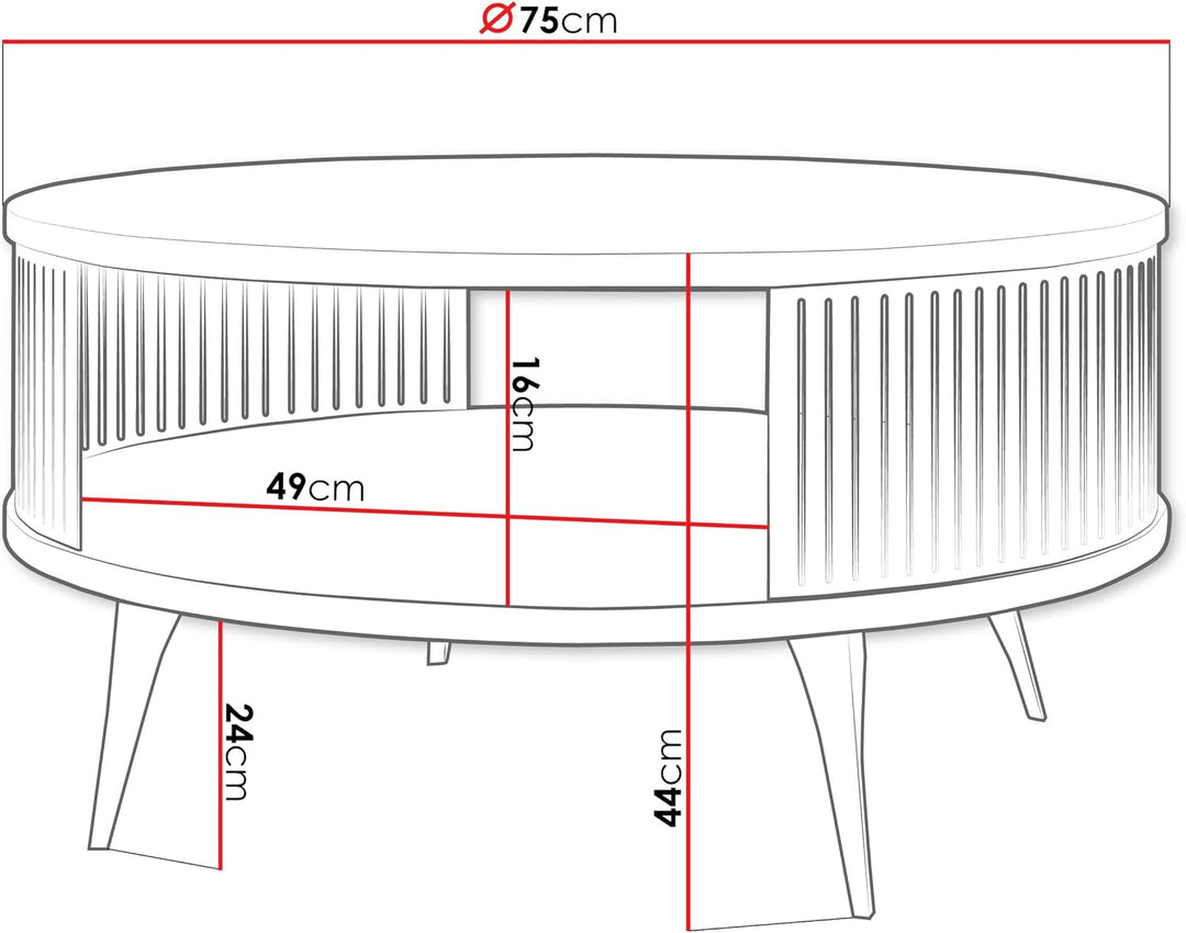 Mirjan24 Couchtisch mit Ablage Rajkon, Runde Form, Metallbeine, Kaffeetisch, Wohnzimmertische, Beist