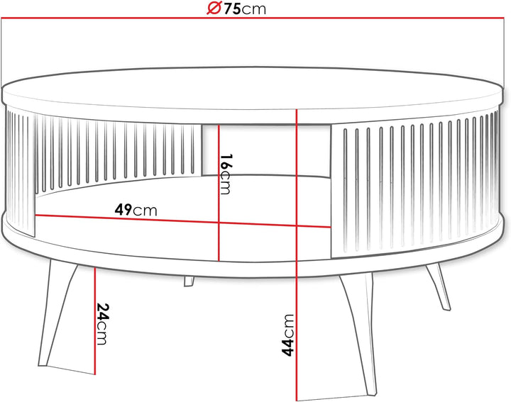 Mirjan24 Couchtisch mit Ablage Rajkon, Runde Form, Metallbeine, Kaffeetisch, Wohnzimmertische, Beist