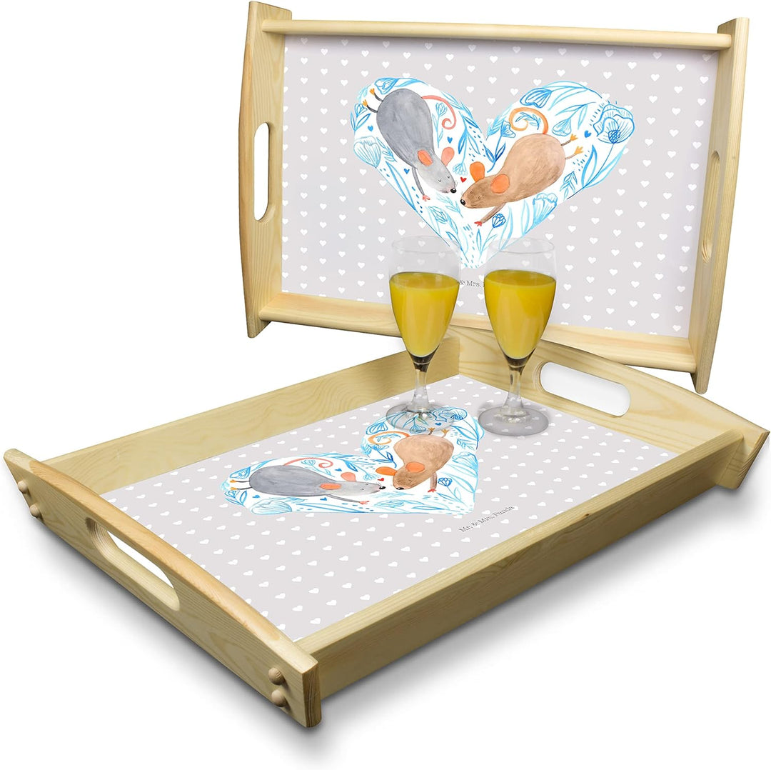 Mr. & Mrs. Panda Serviertablett Mäuse Herz - Geschenk, Liebesgeschenk, Küchentablett, Lieblingsmensc