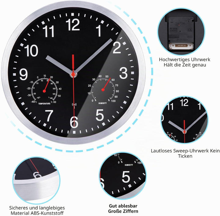 25cm Funkuhr Wanduhr Ohne TickgeräUsche Lautlos Quarz Batterie Betriebene Gross Wanduhr Einfach zu L