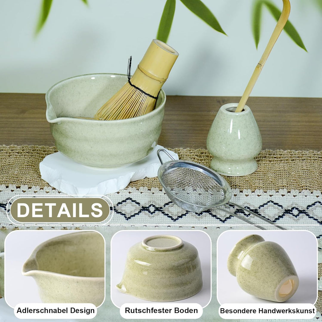 Matcha Set 5 Stück Japanische Teezeremonie Matcha Schale mit Giesser,Schneebesen Stand,Matcha Schauf