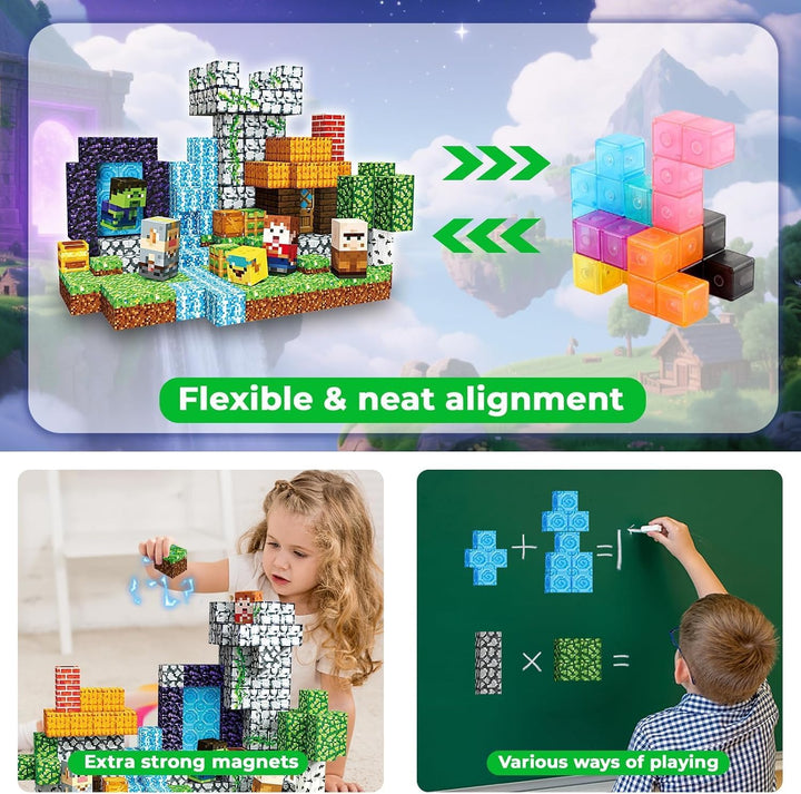 Magnetische Bausteine 200 Stück Set - Magnetbausteine mit Waldabenteuer-Thema - Magnetwürfel für Kin