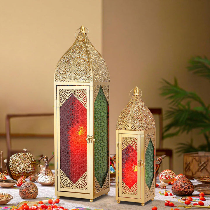 TRIROCKS 2er-Set Dekorative Ramadan-Kerzenlaterne aus Metall Orientalischer Kerzenhalter Arabische H